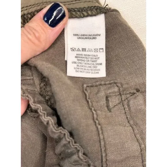 FREE PEOPLE Linen Pants Womens S Cargo Crop Patchwork Utility Green Relaxed Fit - Picture 11 of 15